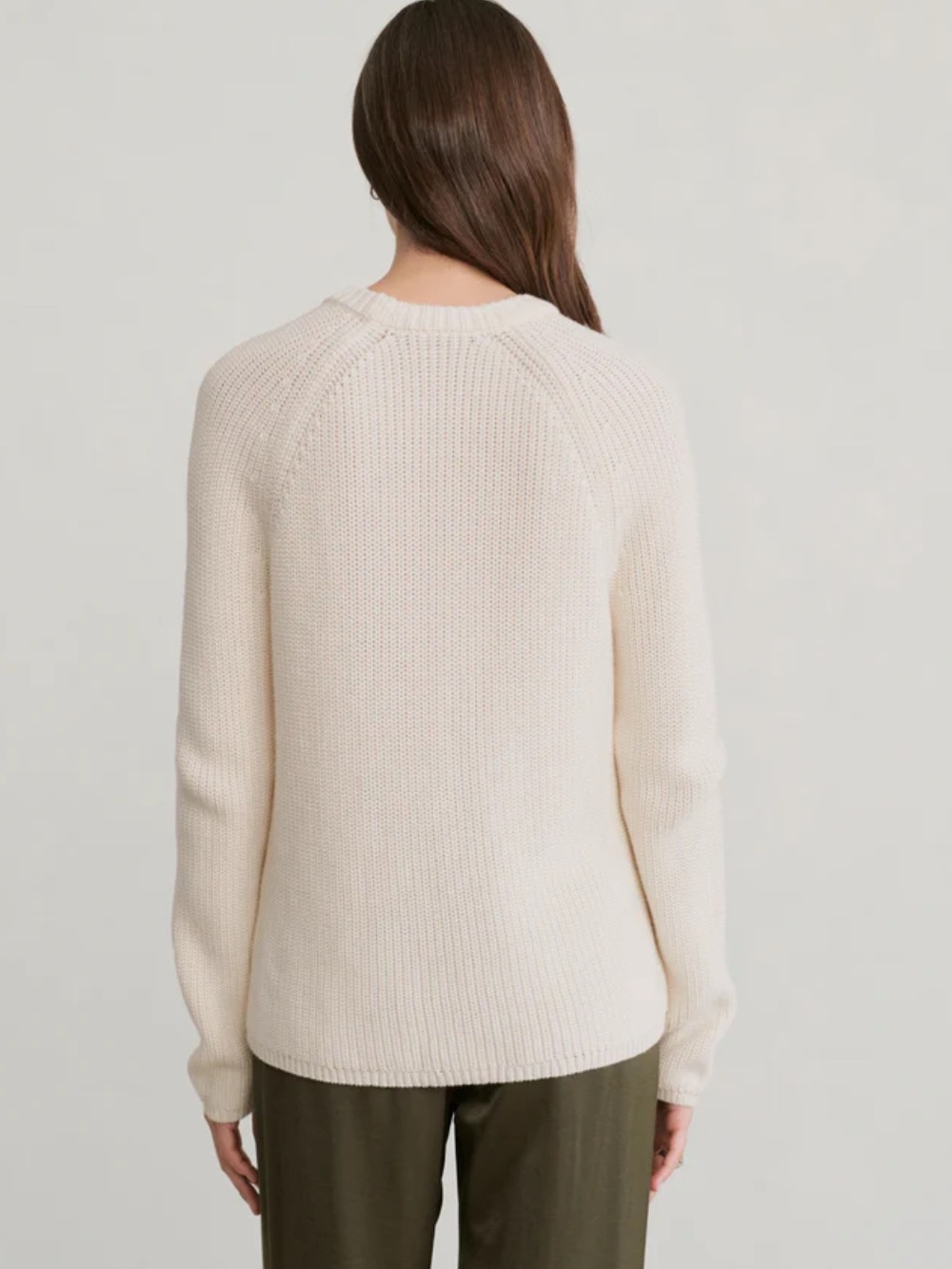 JENNI KAYNE Cotton Fisherman Sweater in Ivory Crewneck Ribbed Knit Classic XL - Picture 3 of 10